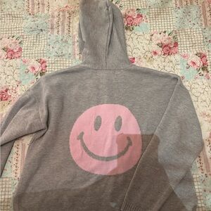 Gray Hoodie with Pink Smiley Face